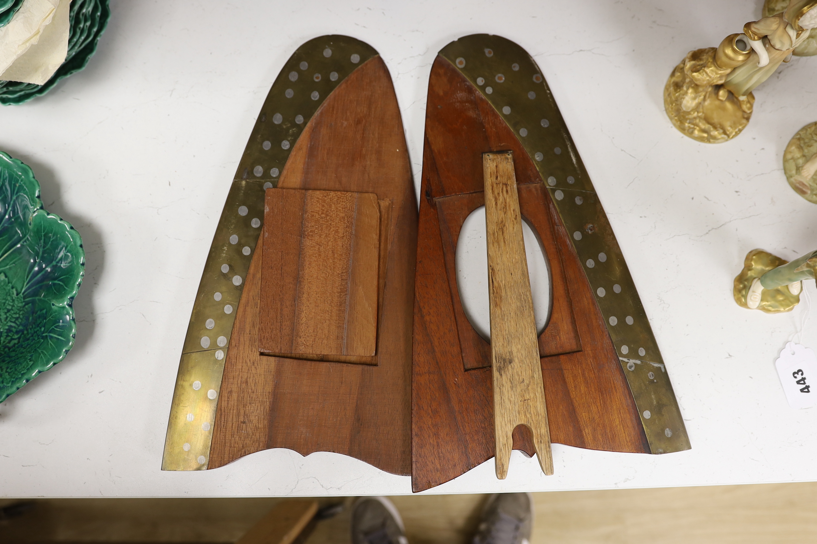 An unusual pair of ex-aviation propeller photo frames, 23cm wide